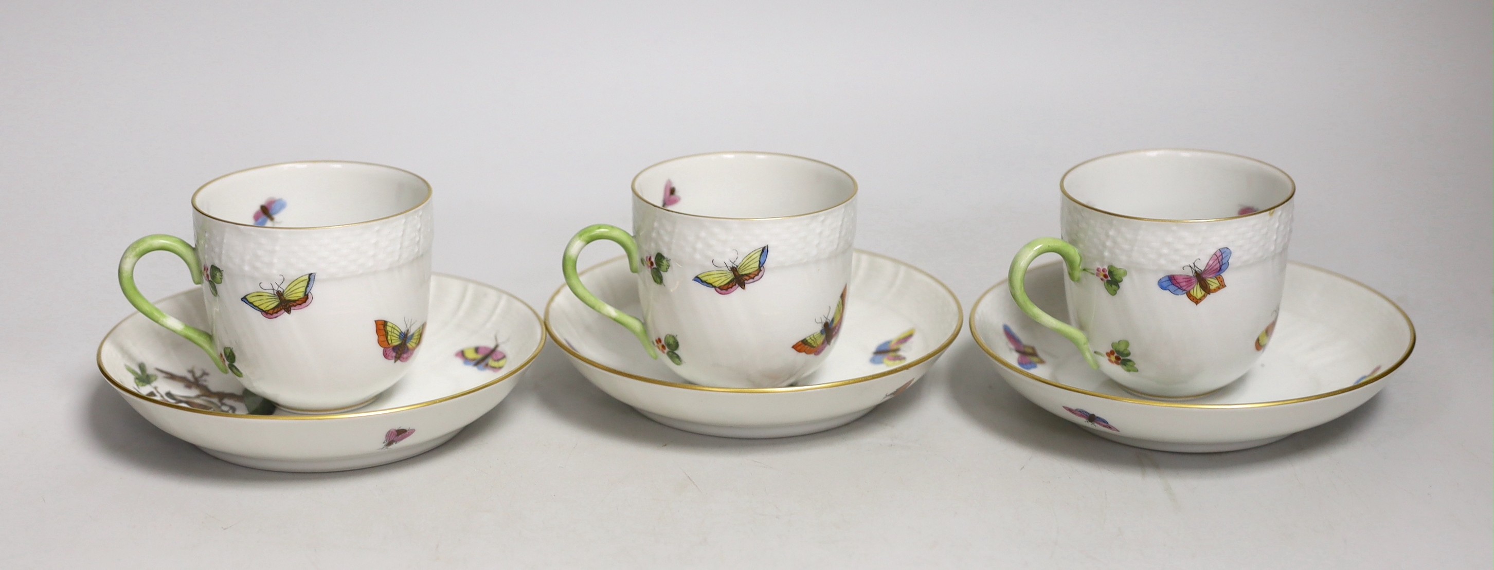Three matching Herend teacups and saucers (one a.f.), pattern no.1707.